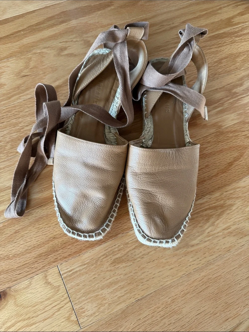 Everlane Leather Espadrille Tie-Up Sandals in Tan